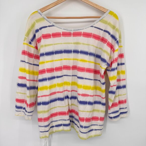 T By Talbots Womens Striped Cotton top shirt tie dye size Large side tie - Picture 9 of 10